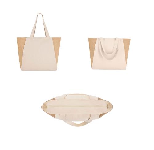 Cotton and Jute Beach Bag Long Cotton Handles