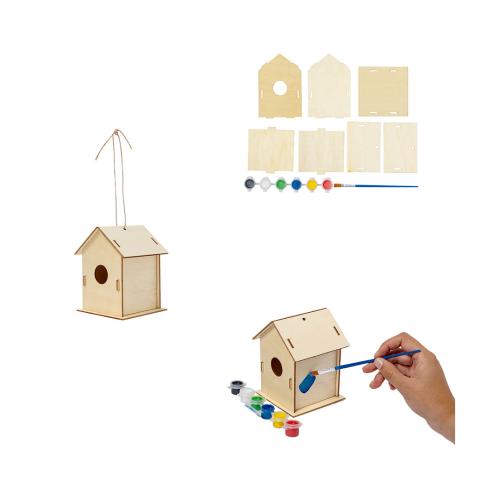 Hanging Natural Wood Birdhouse Includes 6 Paints and Brush Spydel