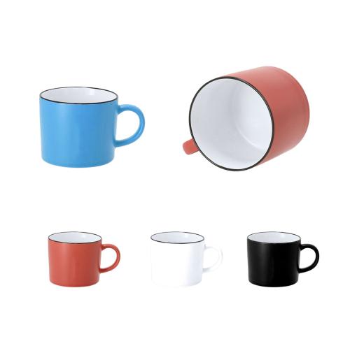 Ceramic 400ml Matte Ceramic Camping Style Mug Black Rim