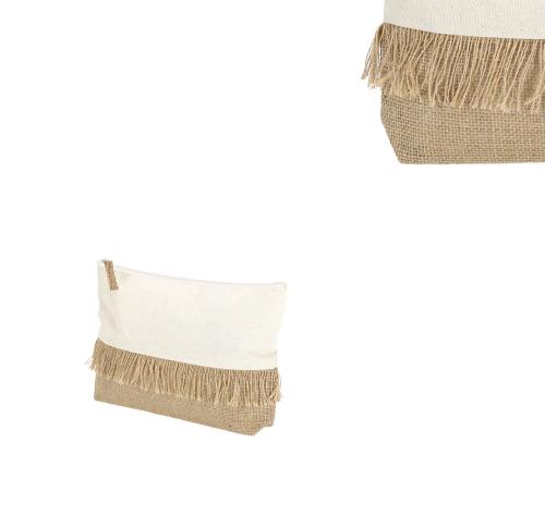 Natural Jute and Cotton Zipped Beauty Bag Fringe Detail