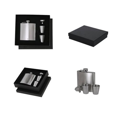 Recycled Staniless Steel Hip 175ml Flask Fift Set x 2 Measuring Cups 30ml