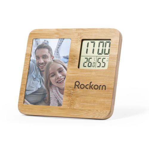 Branded Bamboo Photo Frame Weather Station & Clock