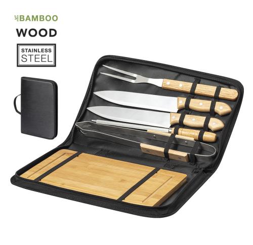Luxury Barbecue Set & Chopping Presentation Board Custom Logo  - Metal Wooden Handles