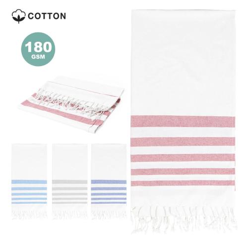 Custom Cotton Hamman Beach Towels Pareo White With Coloured Stripes 170 X 90 Cms