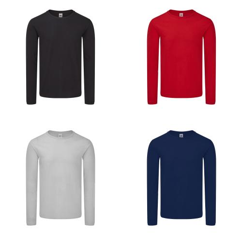Printed Logo Fruit Of The Loom Long Sleeve Adult Colour T-Shirt Iconic LS T 100% Cotton