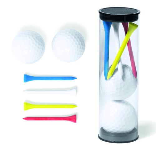 Golf Gift Set Tube - 2 Golf Balls and 4 Wooden Teas