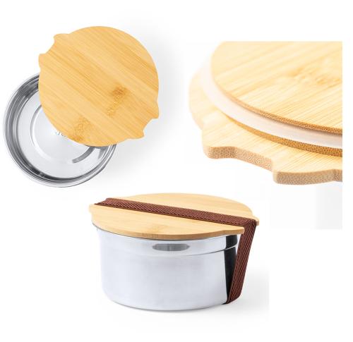 Promotional Lunch Boxes Stainless Steel Bamboo Lid Round 800ml