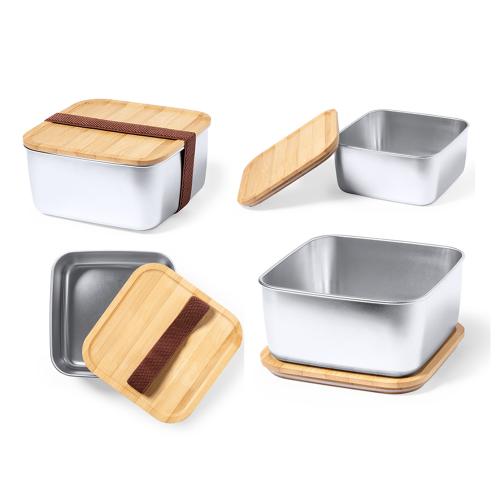 Custom Lunch Boxes 1.4L Stainless Steel Bamboo Lid Square