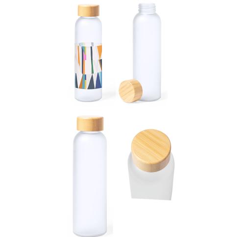 Promotional 500ml Glass Water Bottles Bamboo Lid Eco Friendly