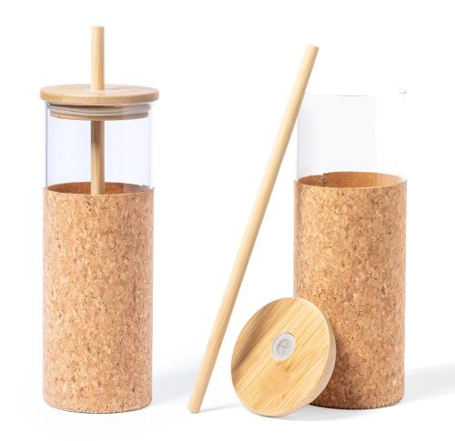 Promotional Branded 520ml Glass Water Bottles With Straw