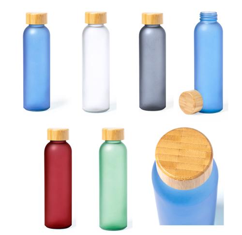 Coloured Glass Bottles Bamboo Lid 500ml Printed Logo