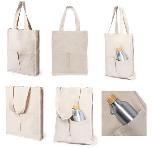 Promotional Printed 100% Cotton Canvas Tote Bags Two Front Pockets