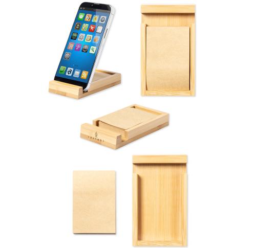Bamboo Notepad Holder Integrated Smarphone Holder 