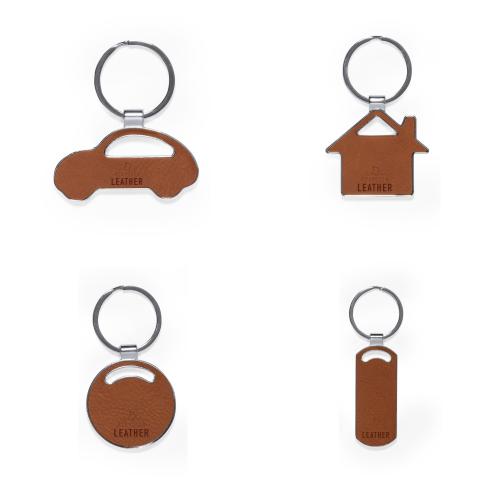 Custom House Shaped Recycled Leather Keyrings Chrome Plating