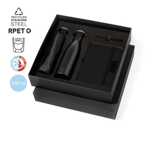 Custom Gift Sets Recycled Bottle 500ml, Notebook and Compact Umbrella