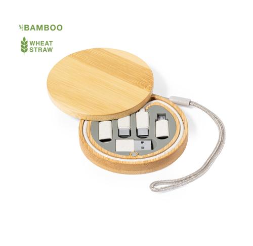 Round Eco Bamboo Custom Charging Cable Sets