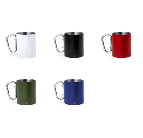 Promotional Recycled Stainless Steel Insulated Camping Mugs 300ml Caribiner Handle