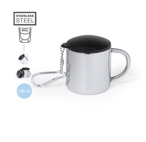 Custom Stainless Steel 145ml Camping Mugs  Black Lid Caribiner