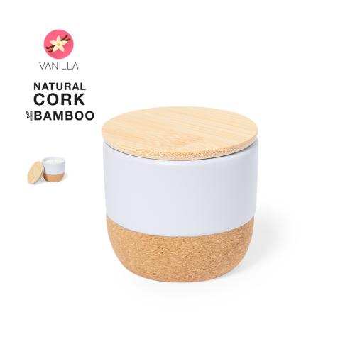 Custom Linen Scented Candles White Ceramic Jar Cork Base