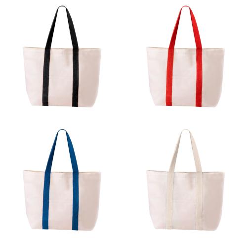 Cotton Beach Tote Bag Contrasting Handles Button Closure