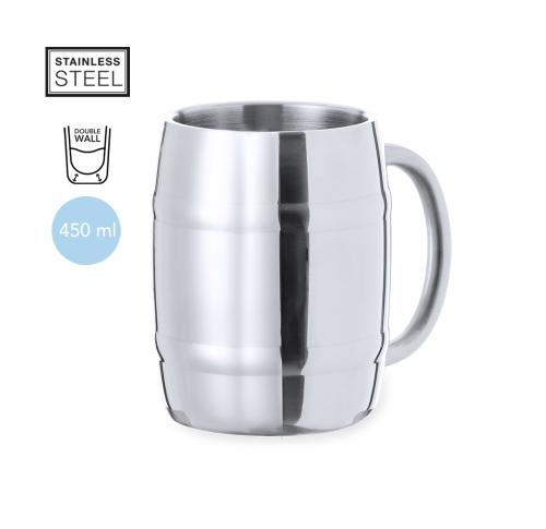 Custom Branded Stainless Steel 450ml Beer Tankards With Handle Barrel Shape