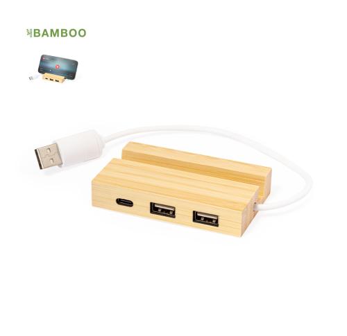 Custom Bamboo USB Hubs 2.0 Type C Port 2 USB Ports Smartphone Holder