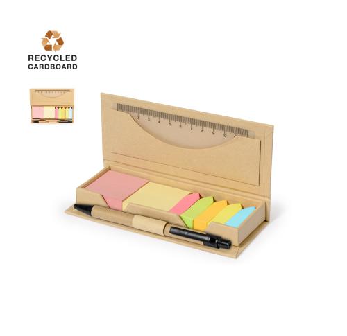 Custom Office Set Recycled Cardboard Sticky Note Set, Pen, Ruler