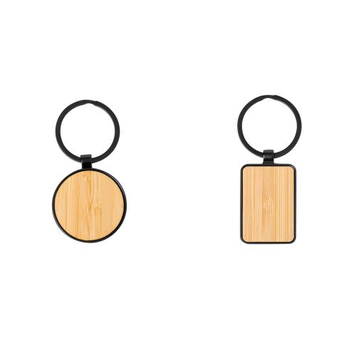 Promotional Black And Bamboo Circular Keyrings