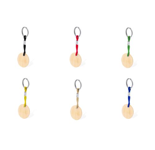 Promotional Round Bambook Keyrings Coloured Cord