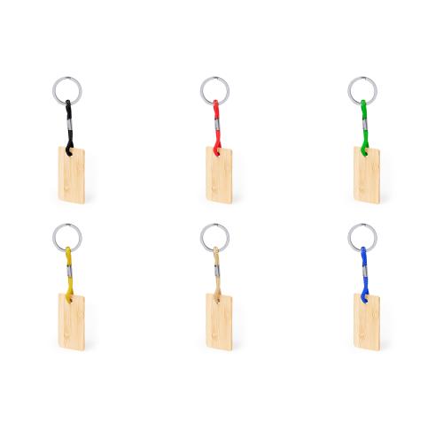 Custom Rectangular Bamboo Keyring Coloured Cord