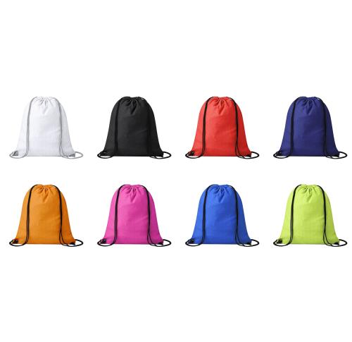 Printed Logo Soft Polyester Drawstring Backpacks Reinforced Eyelets