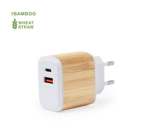 Branded Type C And USB Two Pin Worldwide Travel Adaptors Wall Charger Bamboo
