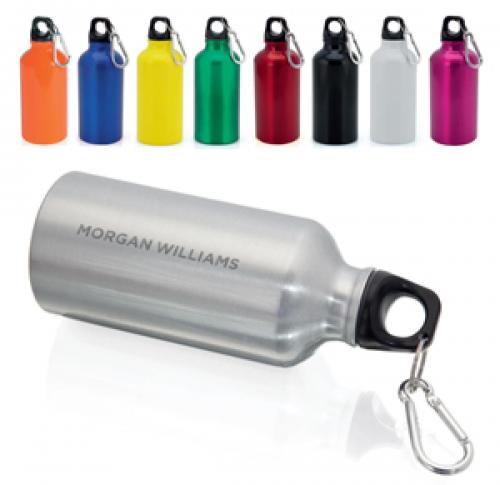 Personalised Aluminium Metal Water Bottle 400ml Caribiner