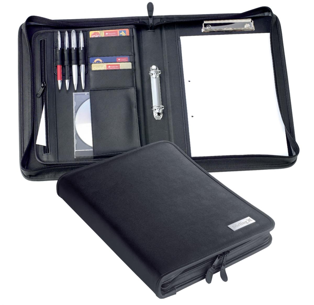Custom Branded Faux Leather Jet A4 Zipped 2 Ring Conference BinderS 