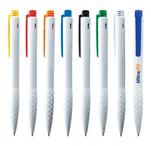 Printed White Textured Barrel Plastic Pen