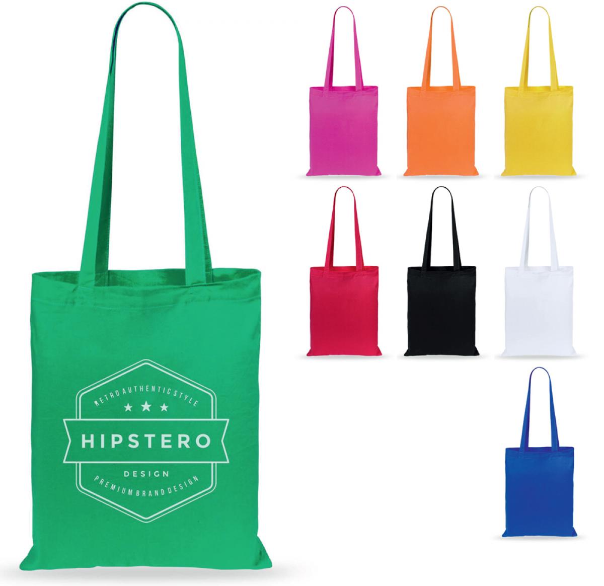 Promotional Shopping Bags 100% Colourful Cotton Long Handled 