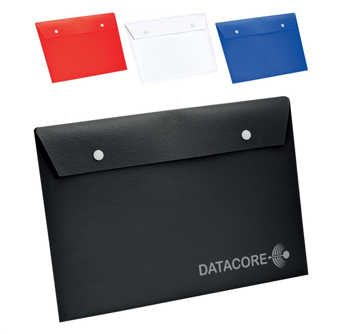 Plastic document holder with press stud closure