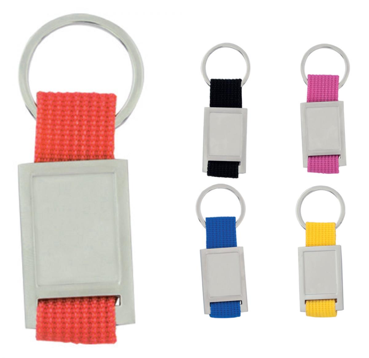 Keyring with Metal Square on Polyester Strap