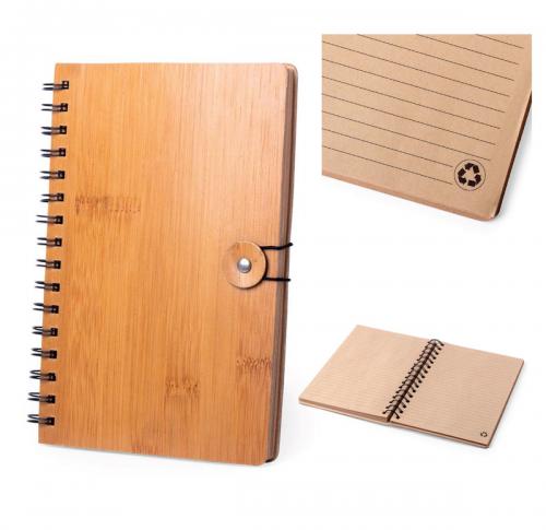 Bamboo Wood Cover Notebook Elastic Closure  Wire Bound