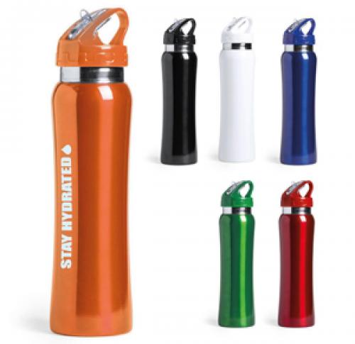 Branded Metal Water Bottle 800ml Stainless Steel Single WalledScrew Cap & Flip Straw