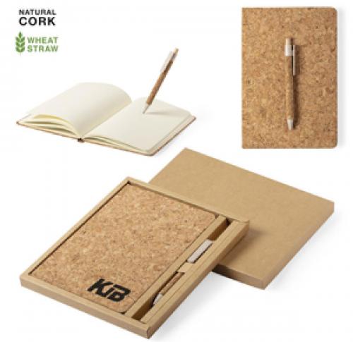 Eco Cork Notebook & Wheat Straw Pen Cardboard Gift Box