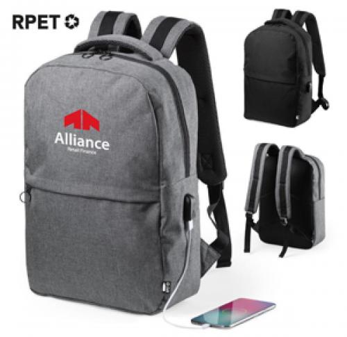 Recyled Back Pack For Businesses USB Connector for Mobile Charging