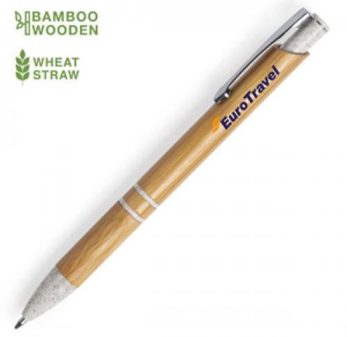 Branded Bamboo Pen With Wheat Straw Tip Eco Friendly