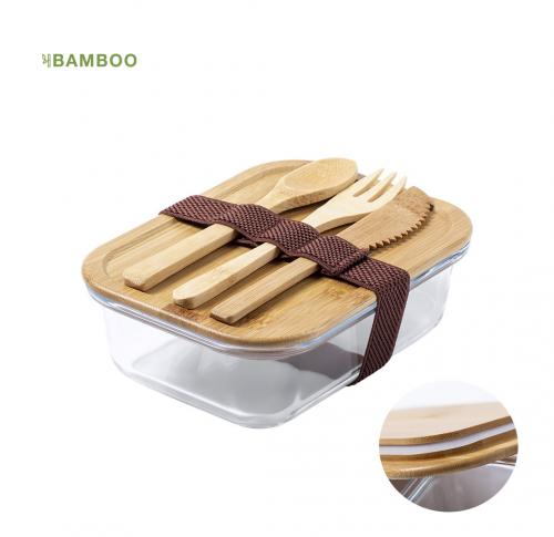 Printed Glass Lunch Boxes Bamboo Lid & Cutlery 700ml
