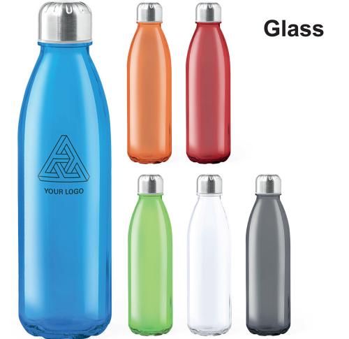 Branded Glass Water Bottles 650ml Stainless Steel Screw Cap
