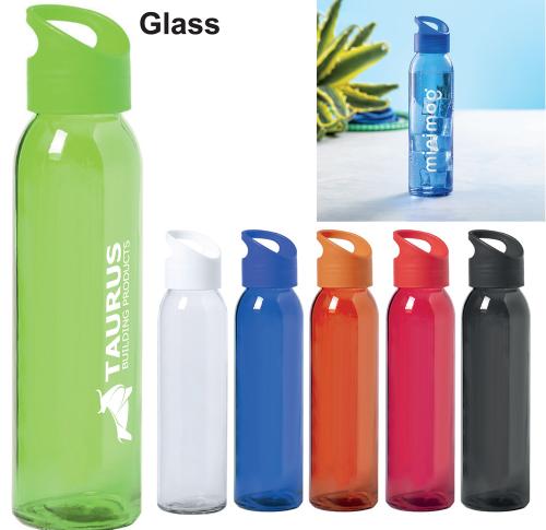 Promotional Printed Glass Water Bottle 470ml Screw Cap Gift Boxed