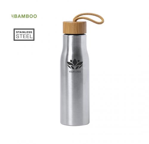 Stainless Steel Water Bottle Single Walled 600ml Wooden Screw Cap