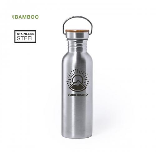 Stainless Steel Water Bottle Milk Bottle Single Walled Bamboo Cap 800ml Eco