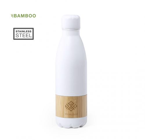 Matt White Stainless Steel Water Bottle Bamboo Band Chilly 750ml