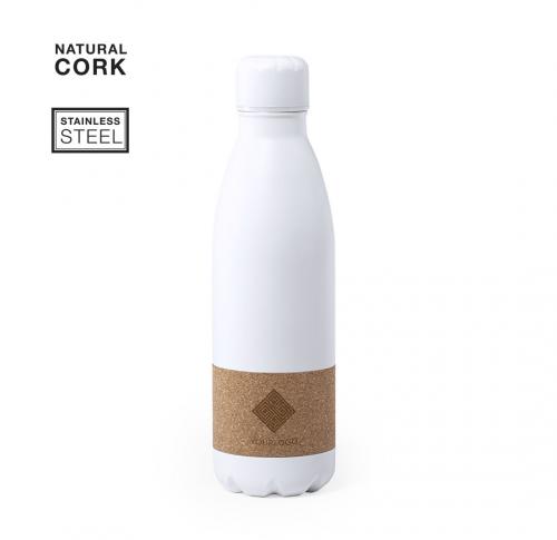 Matt White Stainless Steel Water Bottle Cork Band Chilly 750ml
